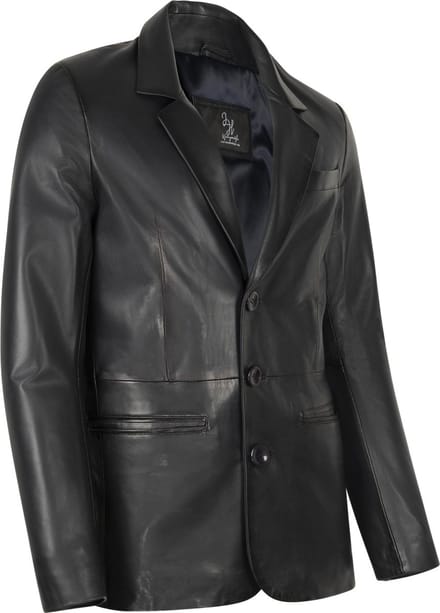 HYPE Leren Blazer - Heren colbert leren jas - Blauw - Maat M (48)