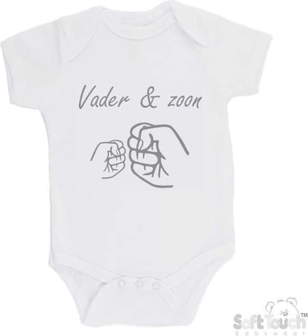 100% katoenen Romper "Vader & zoon Boks" Unisex Katoen Wit/grijs Maat 62/68 Vaderdag