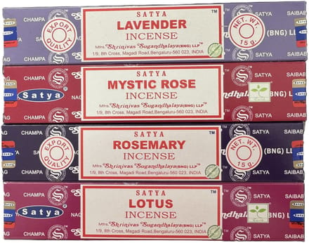 satya - wierook - lavendel - lotus - mystic rose - rozemarijn - set van 4 doosjes