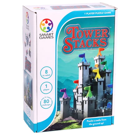 SmartGames Tower Stacks - 3D Logisch Denkspel - 80 Opdrachten - Ruimtelijk inzicht - Solospel - Vanaf 7 Jaar