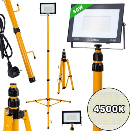 Keltin LED bouwlamp - 50W - telescopisch statief - neutraal wit 4500K - verstelbare hoogte 60-160 cm