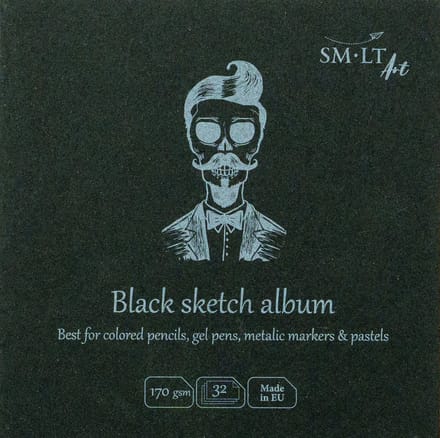 SMLT schetsboek zwart papier vierkant 14 cm 170gr 32 vellen FSC.