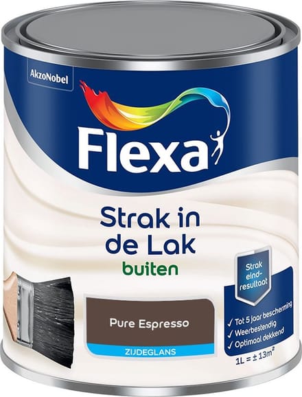 Flexa - Strak In De Lak Buitenlak Zijdeglans - Pure Espresso - Mengverf - 1 L