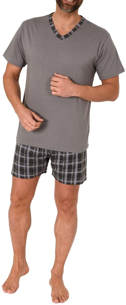 Normann herenpyjamashort met korte mouwen in geruite look