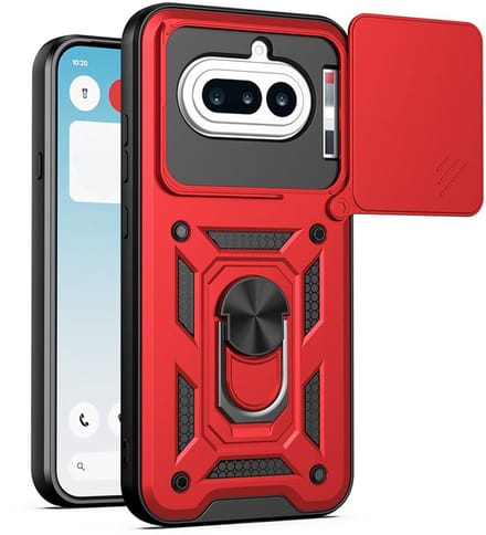 MobyDefend Hoesje - Geschikt voor Nothing Phone (4a) - Pantsercase Met Draaibare Ring - Rood