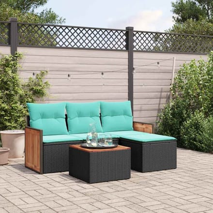 vidaXL - 5-delige - tuinbankset - met - kussens - van - zwart - polyrotan