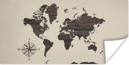 Muurdecoratie - Wereldkaart - Hout - Bruin - 80x40 cm - Poster