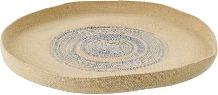 J-Line wanddecoratie Dienblad Rond Gestreept - zeegras - naturel/blauw - small