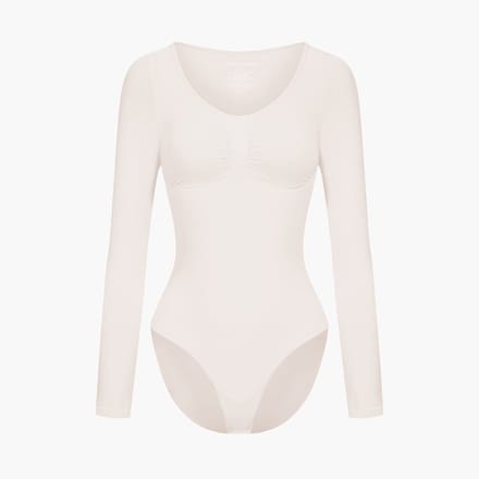 cfab - Bodysuit met corrigerende werking, lange mouwen en bijpassend slipje - Zand - S