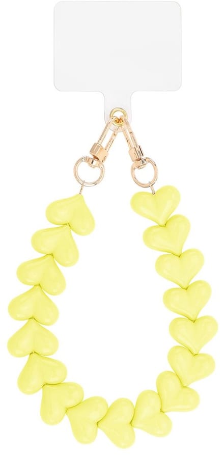 telefoon koord - geel - mobiel koord hart- phone cord hearts yellow