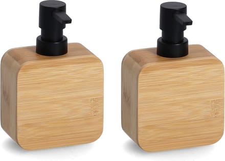 Zeller Zeeppompje/dispenser - 2x - luxe kwaliteit - bamboe hout - 15 cm - keuken - badkamer