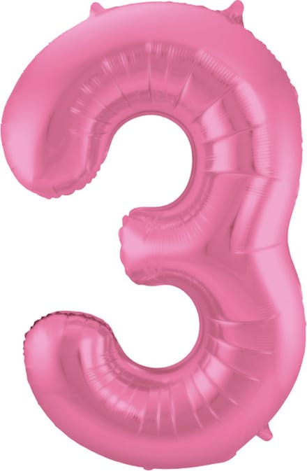 Folat - Folieballon Cijfer 3 Roze Metallic Mat - 86 cm