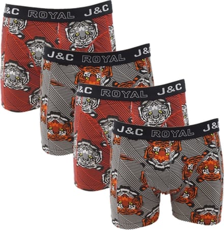 J&C Underwear heren boxershorts - 4-pack - maat S - Tijger