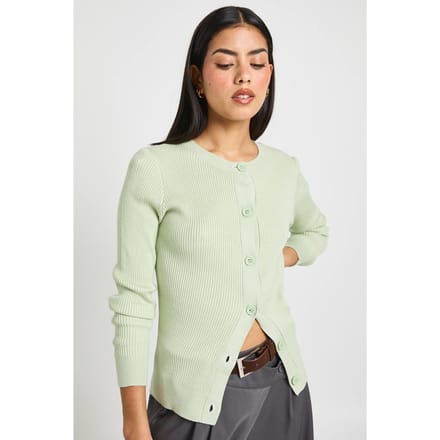 boohoo Dames Geribbeld Gebreid Vest met Hoge Hals en Knoopsluiting | Sage | Maat: Medium