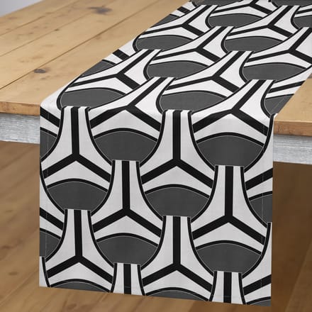 ABAKUHAUS Tafelloper – Abstract patroon, Antraciet/Wit, 40x180 cm