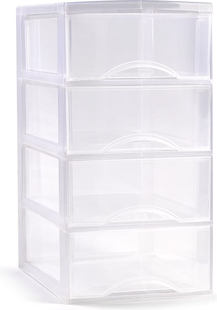 Plasticforte Ladeblokje/bureau organizer met 4x lades - transparant - L26 x B37 x H49 cm