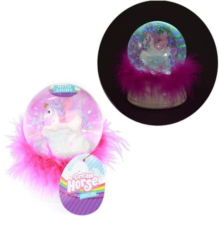 Dream Horse Snow Globe Unicorn with Feathers and Light