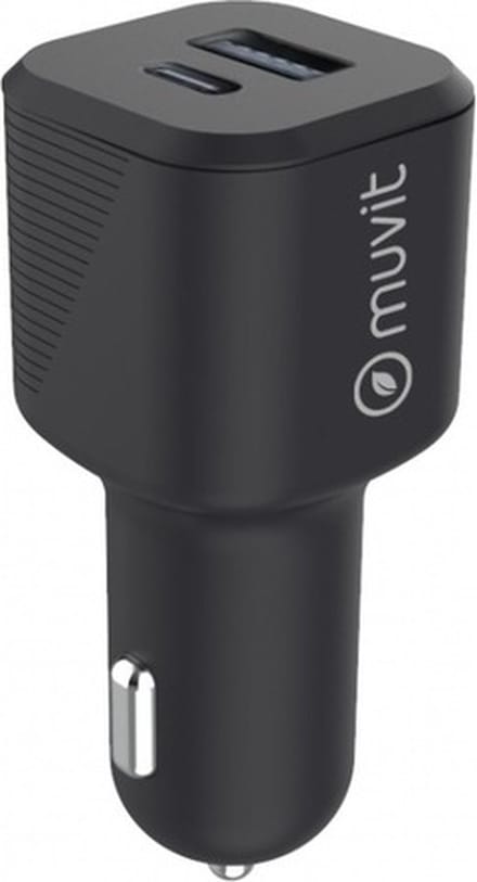 Muvit, Autolader Aansteker PD USB-C 20W - QC 3.0 USB-A 18 W, Zwart