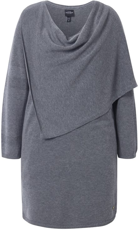 Ulla Popken - Dames - Gebreide jurk sjaal V-hals lange mouwen - Middengrijs melange - Maat 54+
