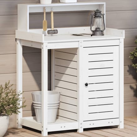 vidaXL - Oppottafel - met - schappen - 82,5x50x109,5 - cm - massief - grenenhout - wit