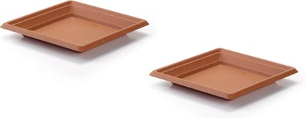 PlasticForte Opvangschaal - 2x stuks - terracotta bruin - vierkant - voor pot van 30 cm - kunststof