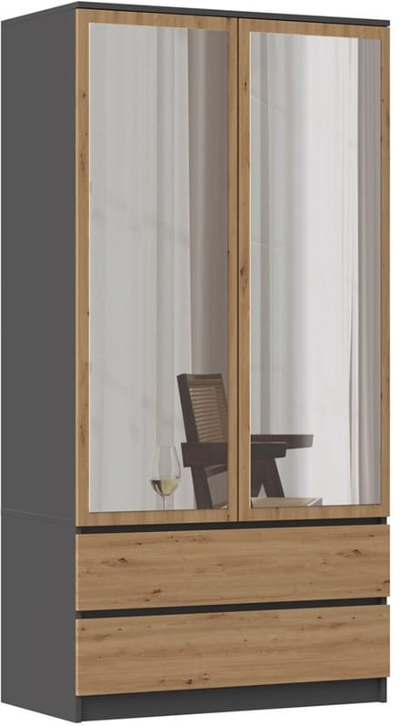 Kledingkast Malwa SS-90L ANTRACIET EIKEN ARTISAN