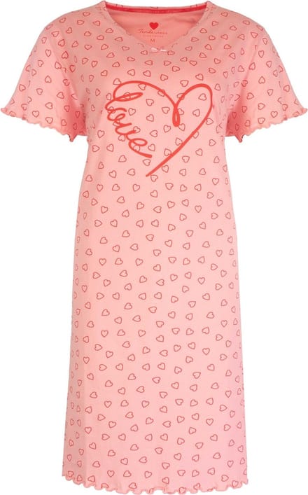Tenderness Dames Nachthemd - Hartjes - 100% Katoen - Roze - Maat M