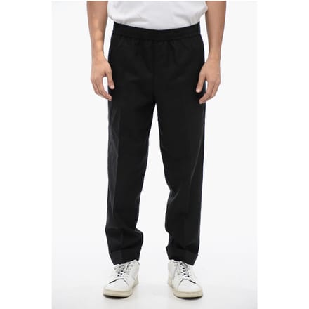 REM-broek van linnenmix met elastische tailleband in zwart