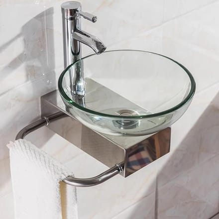 Wastafel Gehard Glas - Badkamer Sponsbak - Ruimte Besparen - Wandmontage Ontwerp - 31cm - Transparant