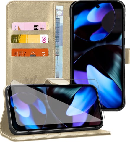 Hoesje geschikt voor Google Pixel 9 / 10 - Screenprotector Glas - Portemonnee Book Case Goud
