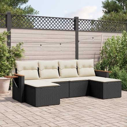 vidaXL - 6-delige - Loungeset - met - kussens - poly - rattan - zwart