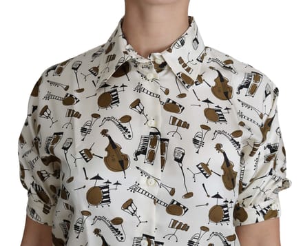 Geprinte Zijde Polo Top
