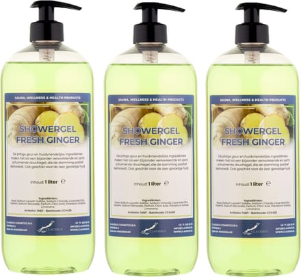 Douchegel Fresh Ginger 1 liter - set van 3 stuks - met gratis pomp - showergel