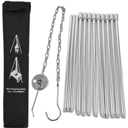 4-delig Kampvuur Statief Draagbaar Aluminiumlegering Hangende Pot Statief voor Buiten gray