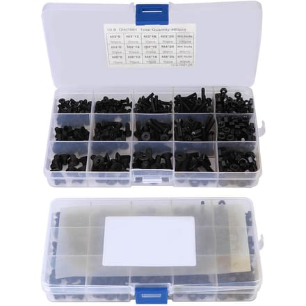 460 Stuks Zeskantbouten Set Zwart Platte Kop Moer Koolstofstaal Combinatie Doos M3 M4 M5