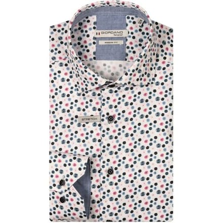 Giordano Overhemd Maggiore Semi Cutaway Collar Small Graphic Flowers Pattern Rood-Multi / male