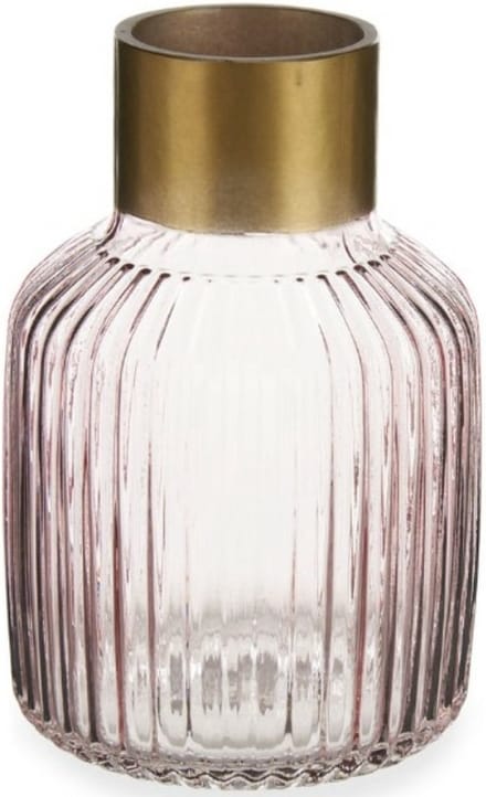 Giftdecor Bloemenvaas - decoratie glas - roze transparant/goud - 14x22 cm - vaas