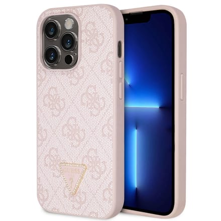 Guess 4G Logo Triangle Strass Backcover voor de Apple iPhone 15 Pro - Roze