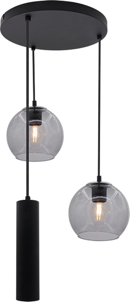 Olucia - GIANNI - Hanglamp - Zwart / Grijs - 3L - Vorm: Rond