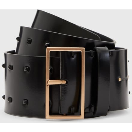 AllSaints Maxie Stud Wide Belt Black/matte/brass Maat: XS | Riemen Outlet | Dames | Zwart