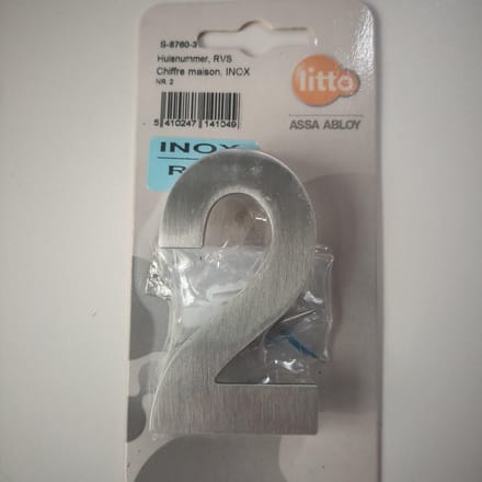 Huisnummer Nummer Inox RVS Nummer Cijfer 2 Litto Assa Abloy 74mm Onzichtbare Bevestiging