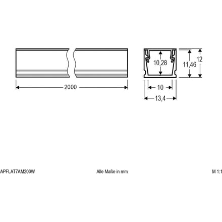 EVN APFLAT7 alu-profiel 200cm, U-profiel, wit
