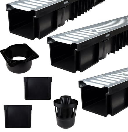 Wovar Lijngoot Zwart Verzinkt 3 meter | Complete Set | Afvoergoot