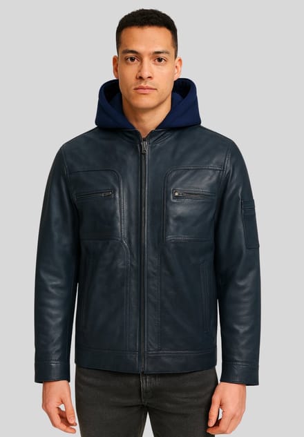 Urban Style Leren Jas - Heren Jas.- Blauw - Maat M