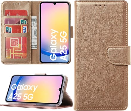 Hoesje geschikt voor Samsung Galaxy A25 bookcase met pasjeshouder - Goud