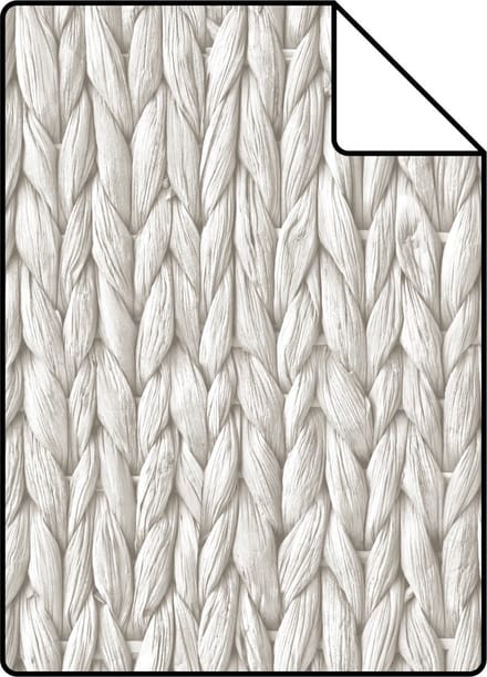 Proefstaal ESTAhome behang geweven riet motief licht warm grijs - 26.5 x 21 cm - 148698-S