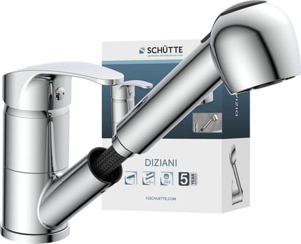 SCHÜTTE DIZIANI Keukenkraan - Mengkraan - Draaibare Uitloop - Uittrekbare Sproeier - 2 Standen - Chroom