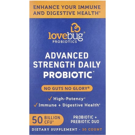 LoveBug Probiotics, Probiotique quotidien à force avancée, 50 milliards d'UFC, 30 unités