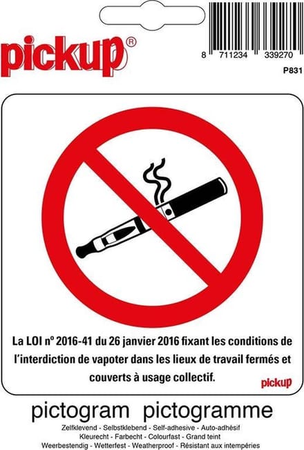 Pickup Pictogram 10x10 cm - Interdiction de Vapoter