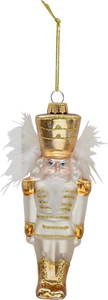 Clayre & Eef Kersthanger Notenkraker 16 cm Wit Glas Kerstbal Kersversiering Kerstboomversiering